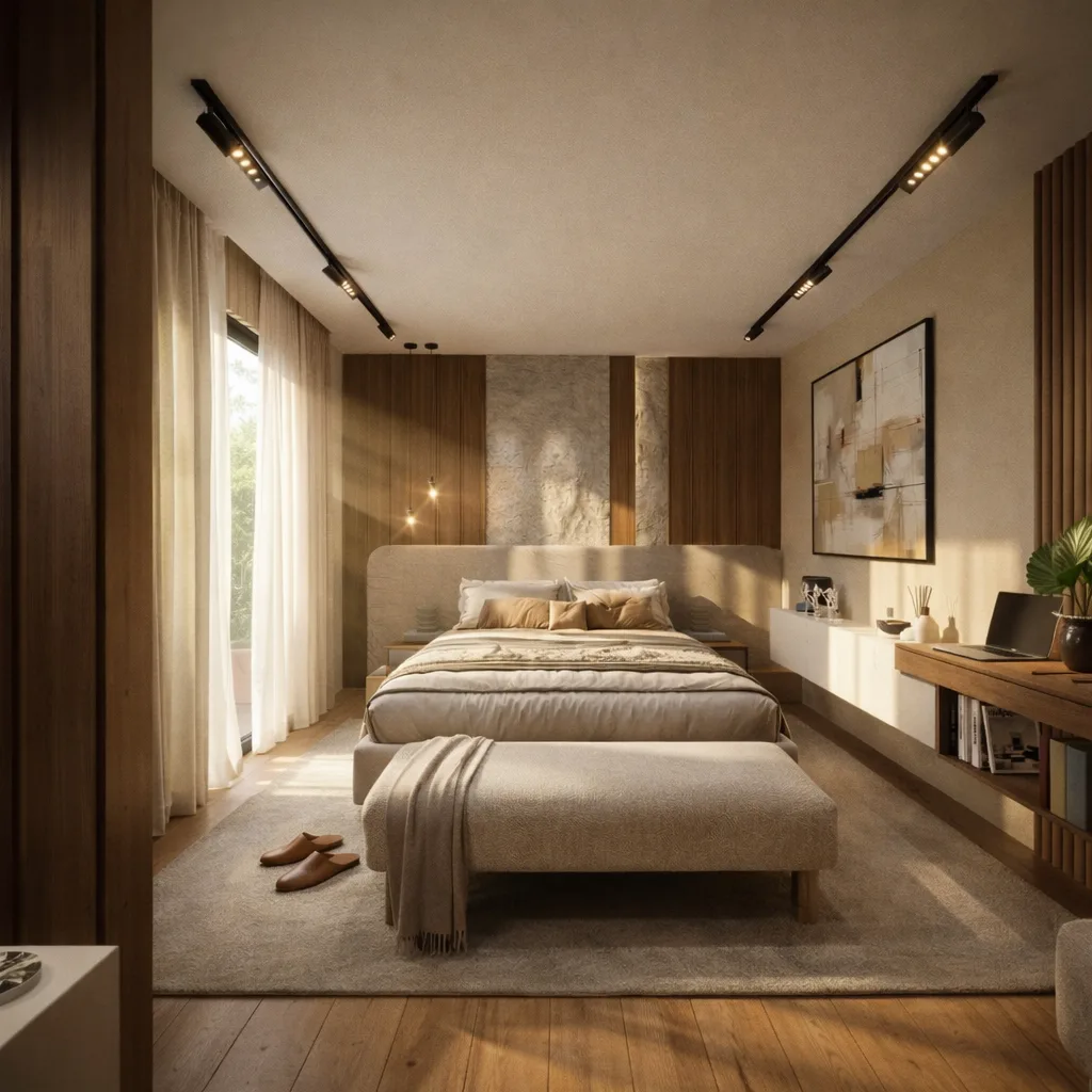 Warm modern bedroom in the Kanarya Compound project in 6 October