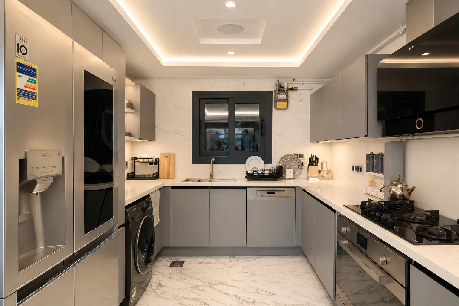 Modern grey kitchen in the Mohandseen Apartment project in Mohandseen