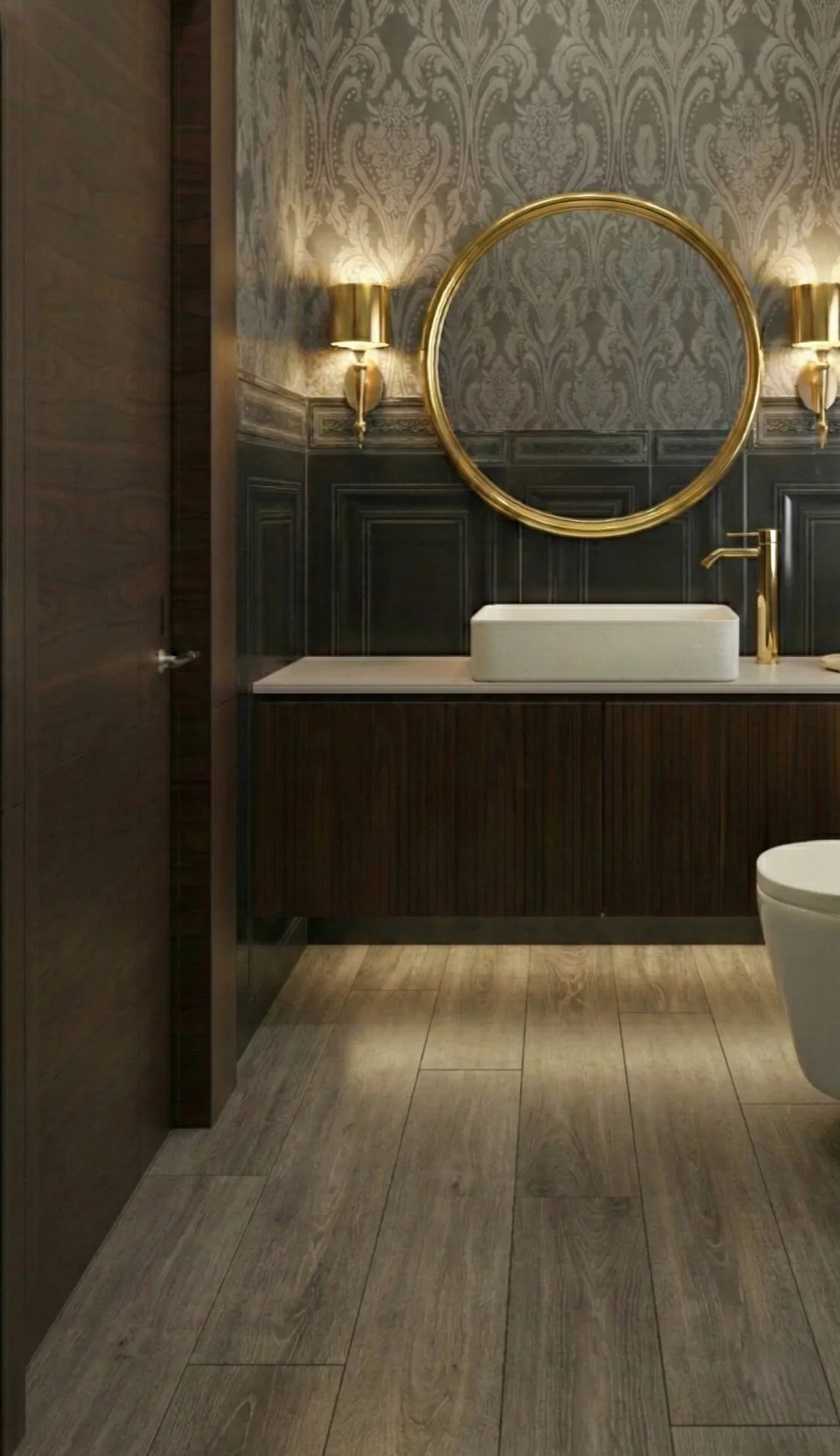 Dark timber bathroom vanity in the La Vista Compound project in New Administrative Capital