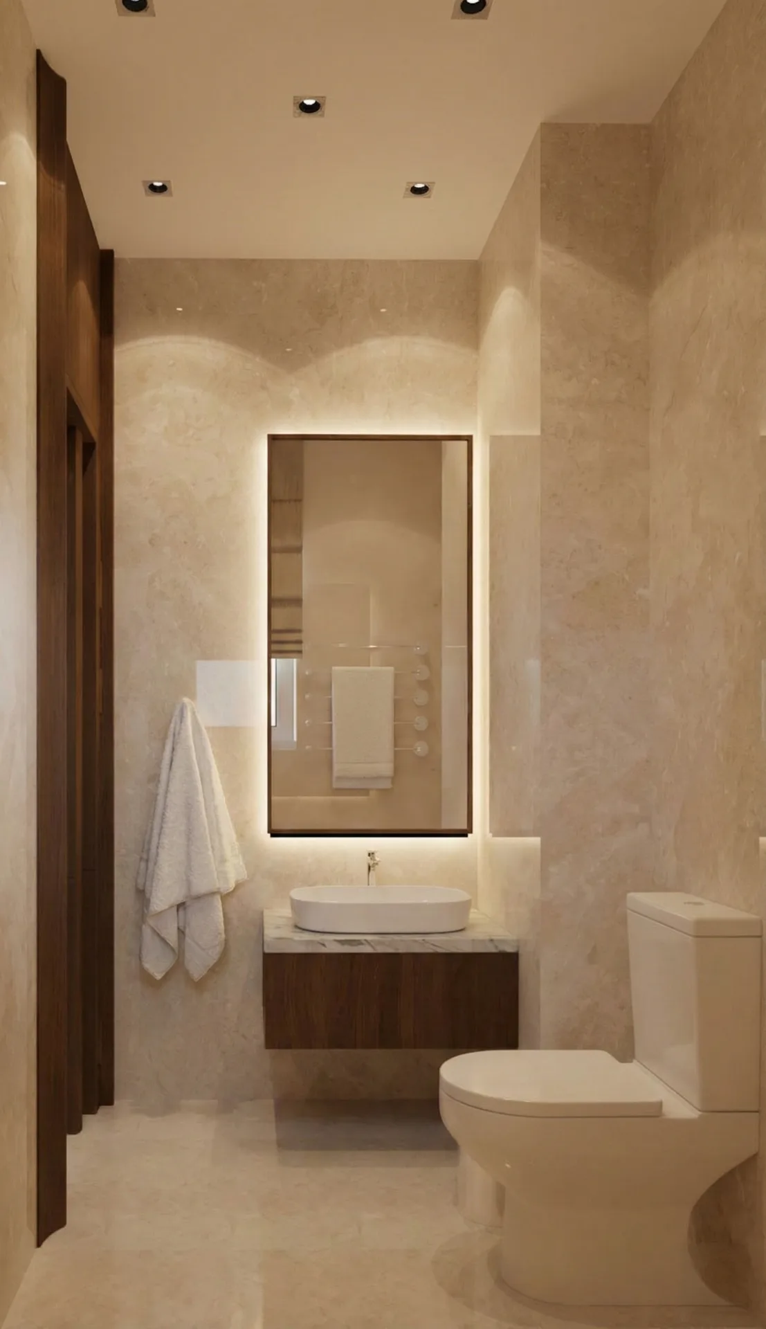 Minimal marble bathroom vanity in the La Vista Compound project in New Administrative Capital