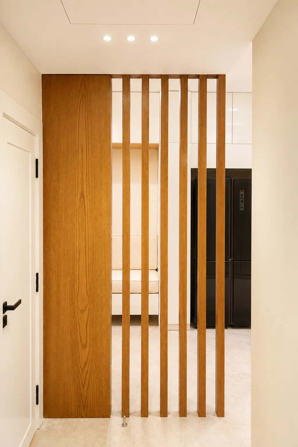 Slatted timber entrance partition in the Maadi Villa project in Maadi
