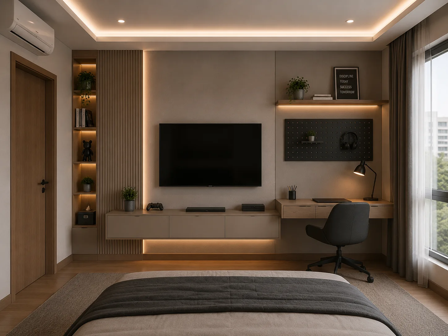 Living room with marble media wall in the Palm Hills VGK project in 5th Settlement