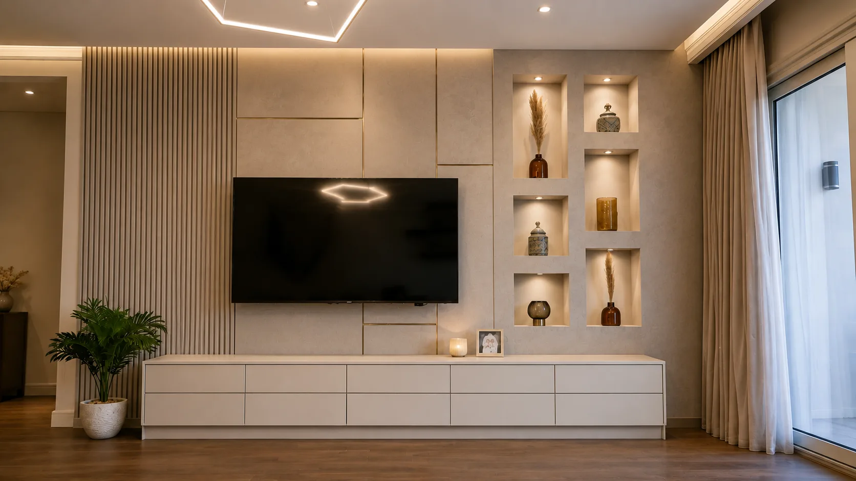Living room media wall in the Oraby Villa project in Oraby - Elobour