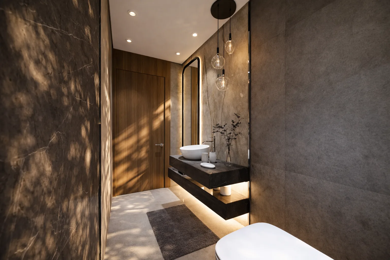 Dark stone bathroom vanity in the Kanarya Compound project in 6 October