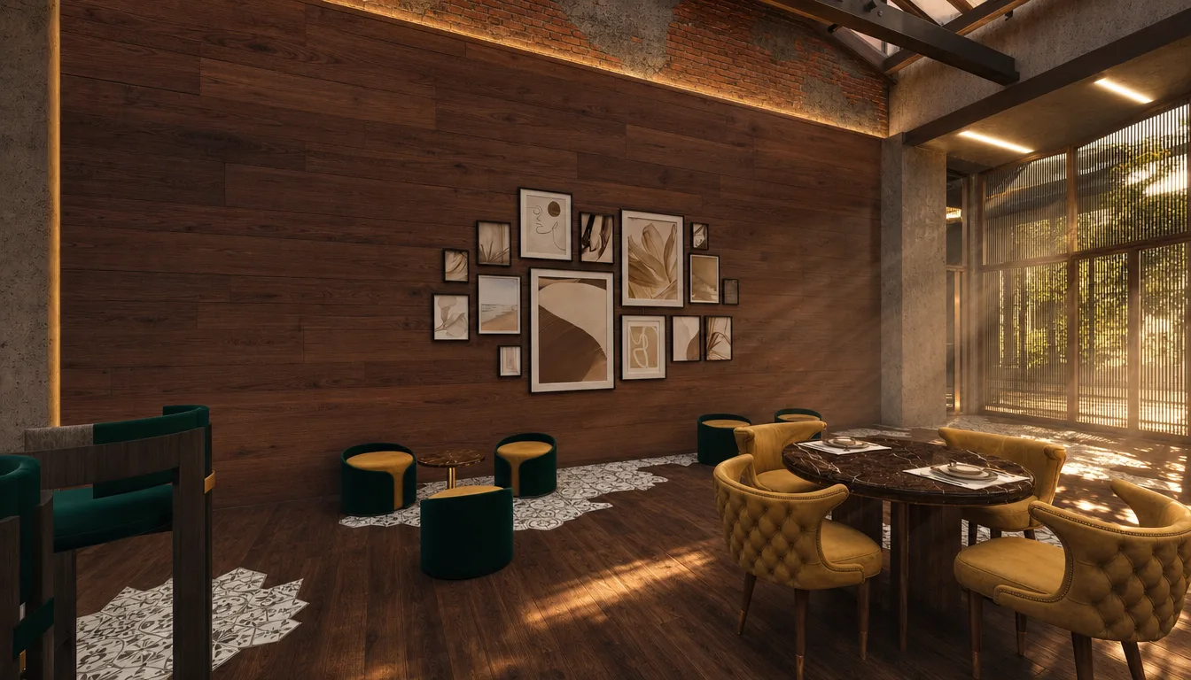 Restaurant lounge with gallery wall in the Italian Restaurant project in Nasr City