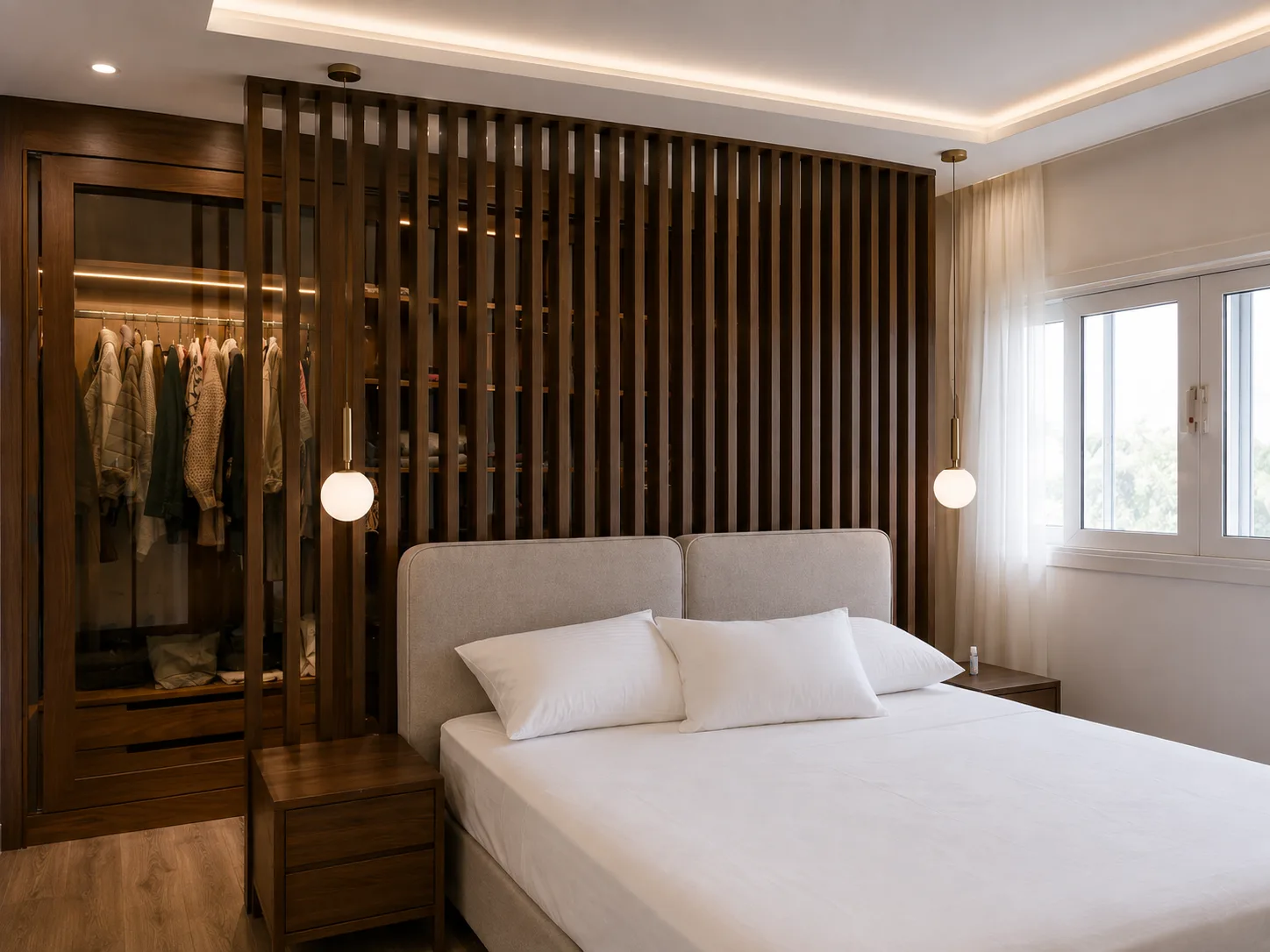 Timber screen and walk-in wardrobe in the Oraby Villa project in Oraby - Elobour