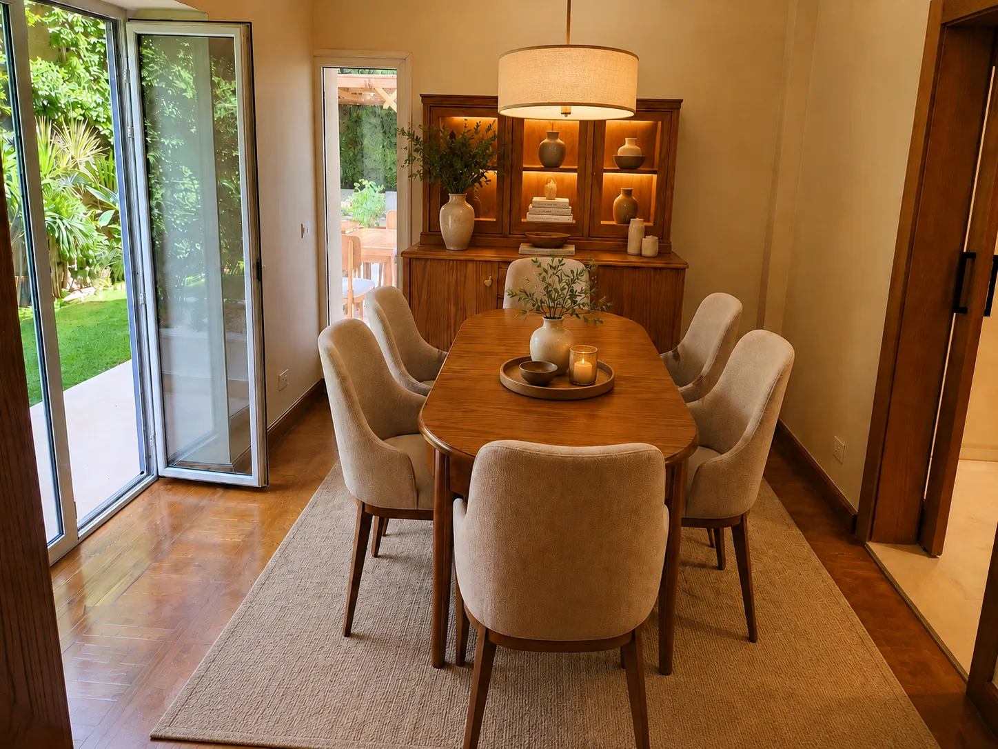 Dining corner beside garden doors in the Maadi Villa project in Maadi