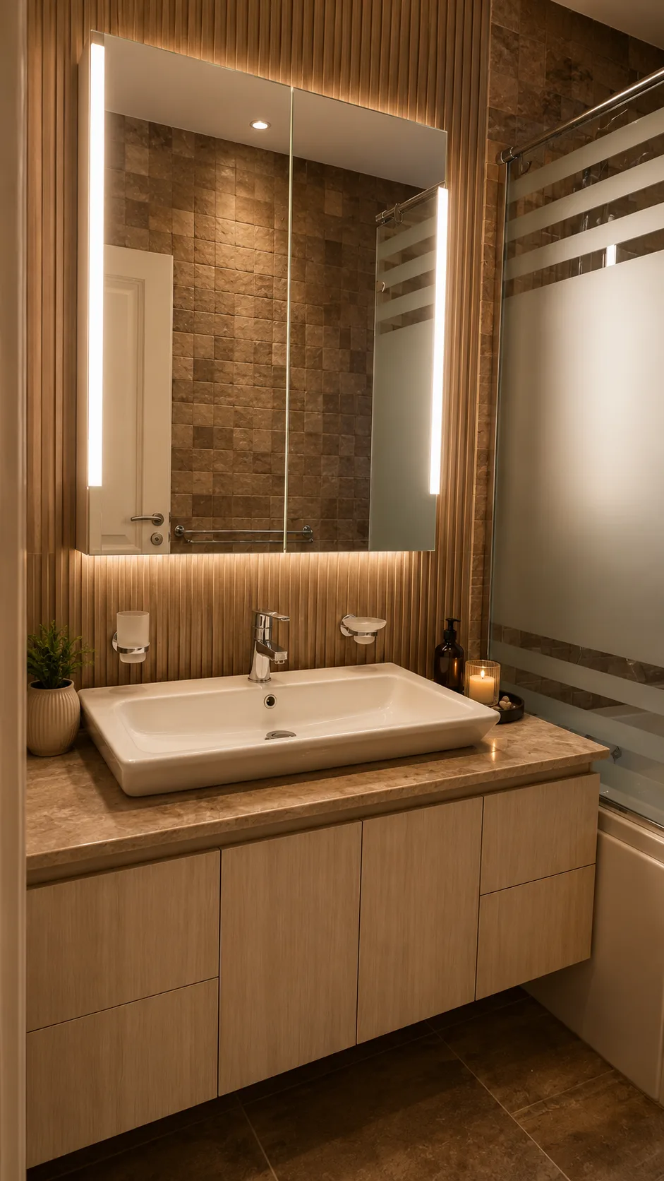 Illuminated bathroom vanity in the Oraby Villa project in Oraby - Elobour