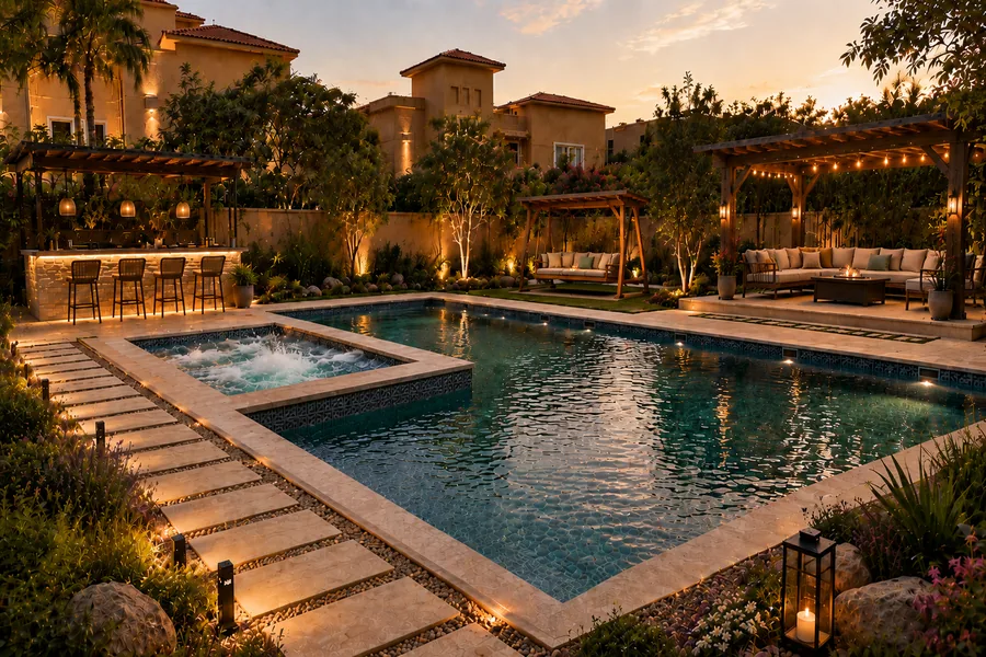 Villa pool and outdoor bar in the Al Gazera Compound project in Elshekh Zayed