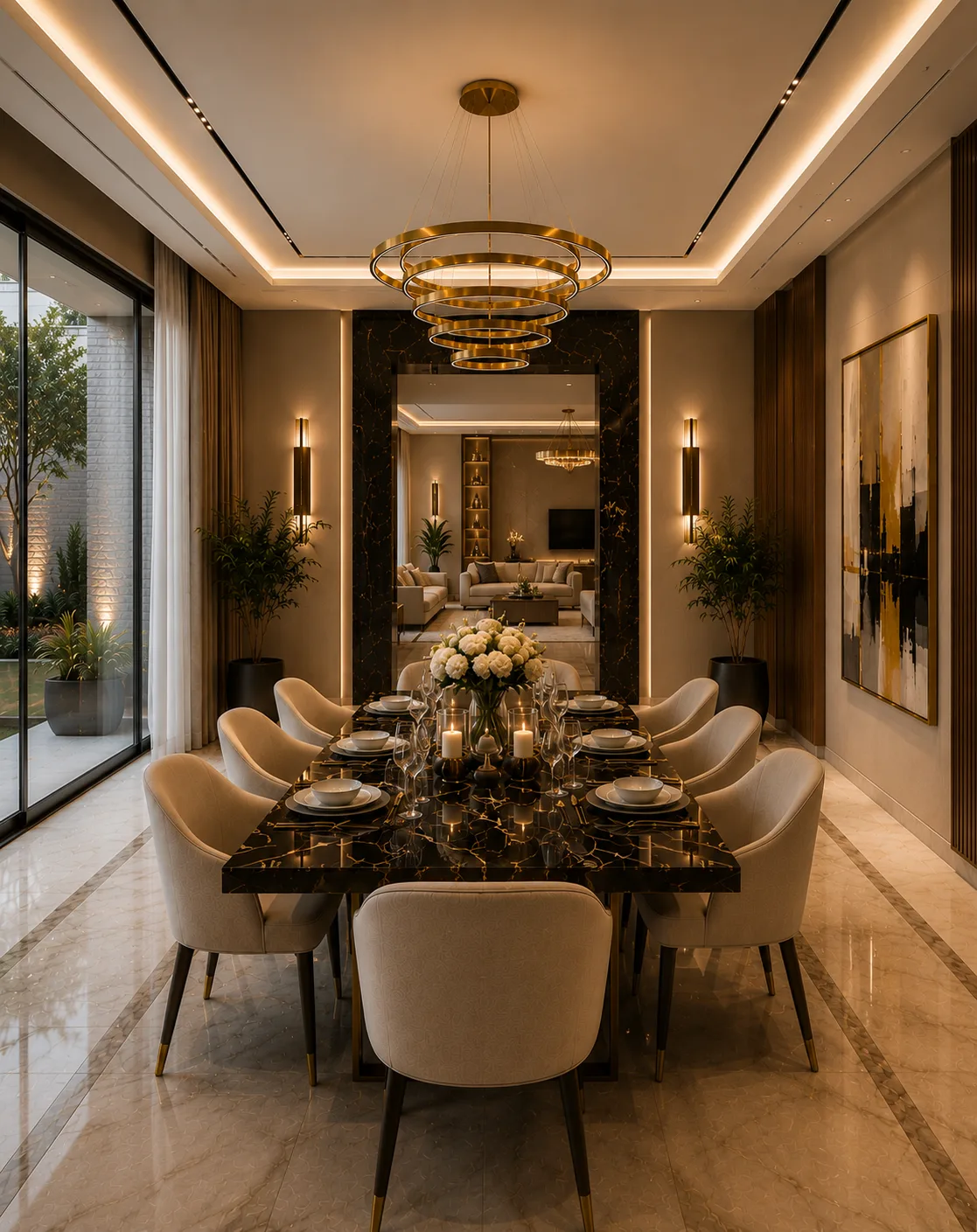 Formal dining room with marble table in the Pyramid Hills Compound project in 6 October