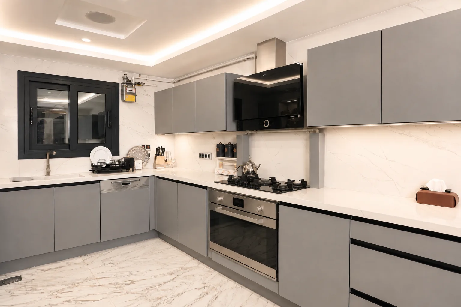 Bright modern kitchen in the Mohandseen Apartment project in Mohandseen