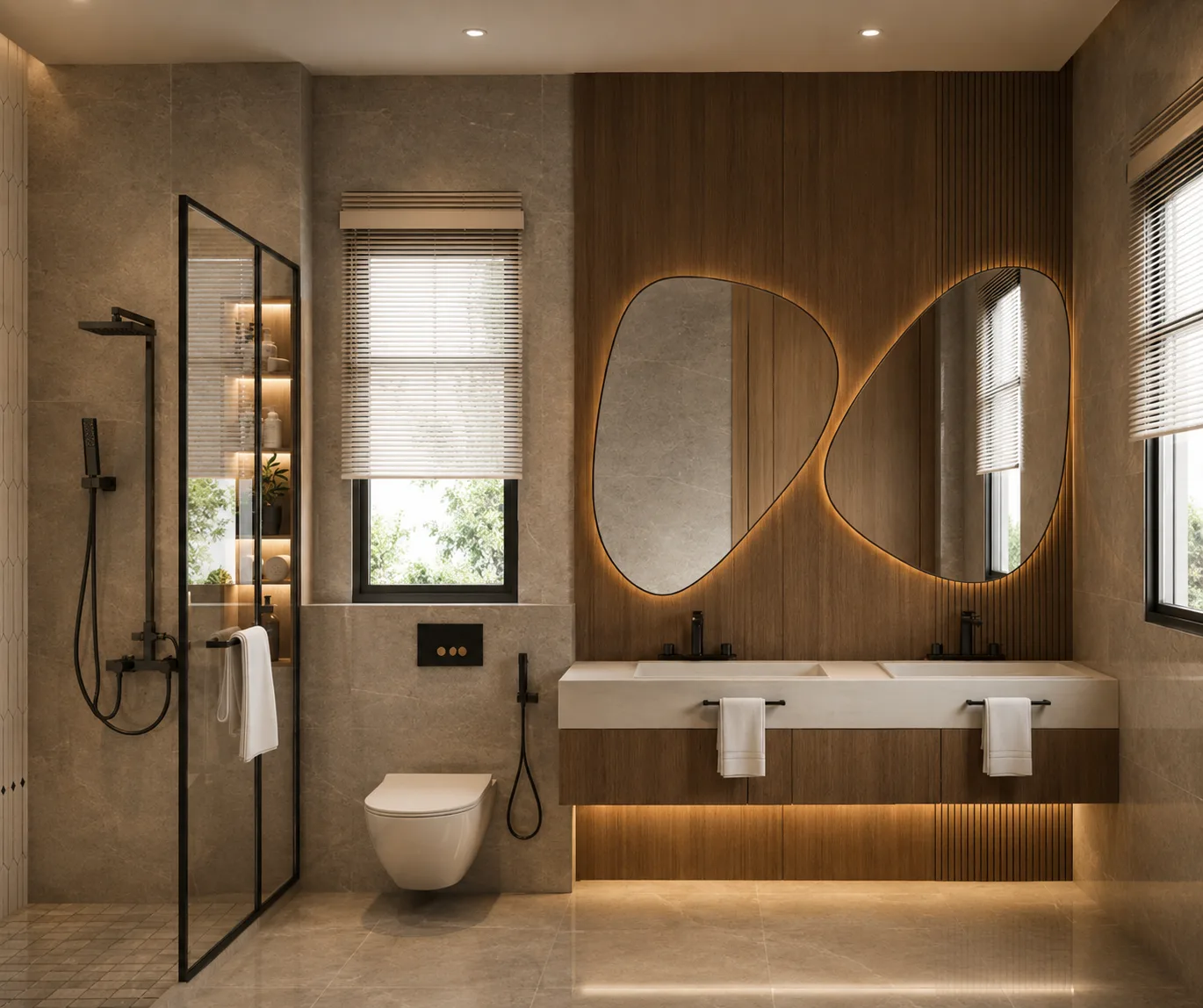 Double vanity and arched mirrors in the Madinaty project in Madinaty