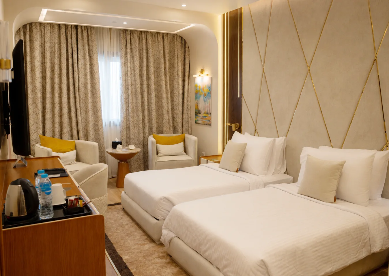 Hotel room with twin beds in the Sonesta Hotel project in Nasr City