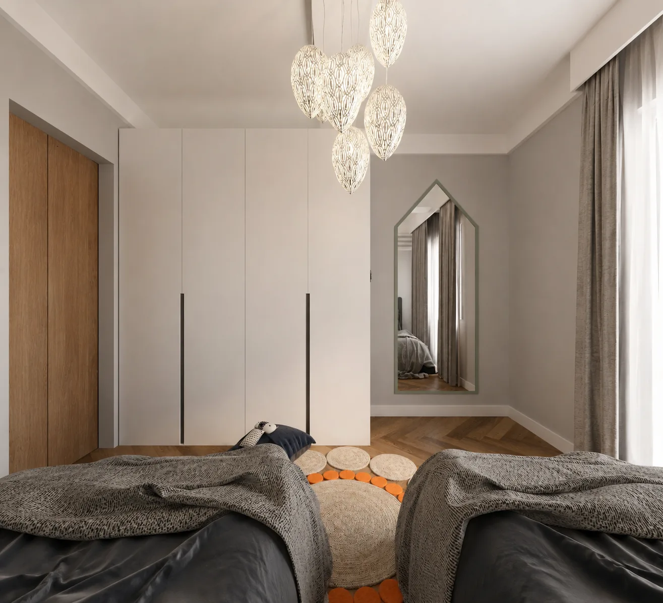 Bedroom with full-height wardrobes in the Rocks Residence Compound project in Katemeya