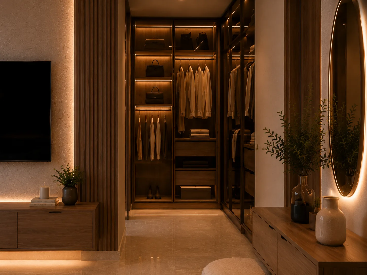 Walk-in wardrobe detail in the Palm Hills VGK project in 5th Settlement