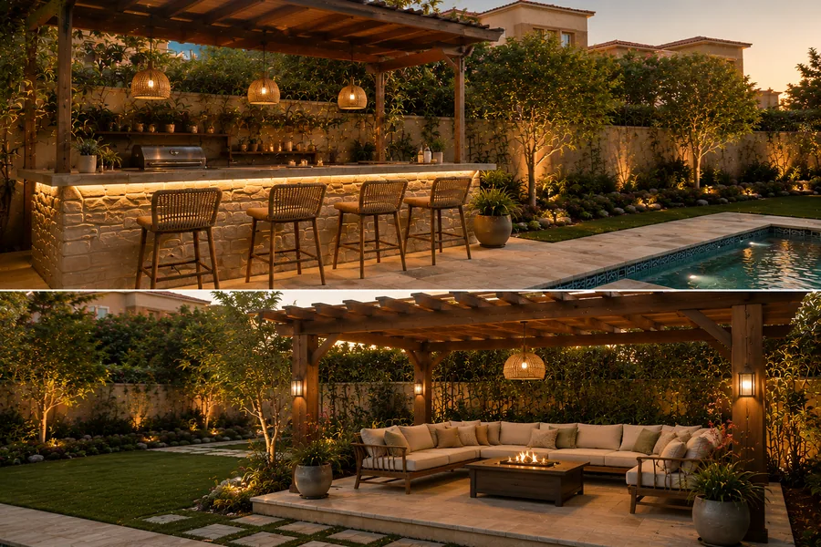 Poolside pergola and outdoor lounge in the Al Gazera Compound project in Elshekh Zayed
