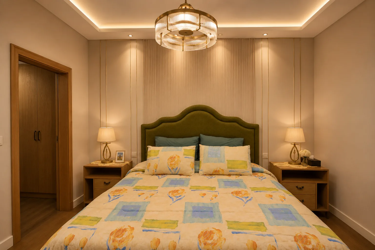 Children's bedroom with green headboard in the Mivida Compound project in 5th Settlement