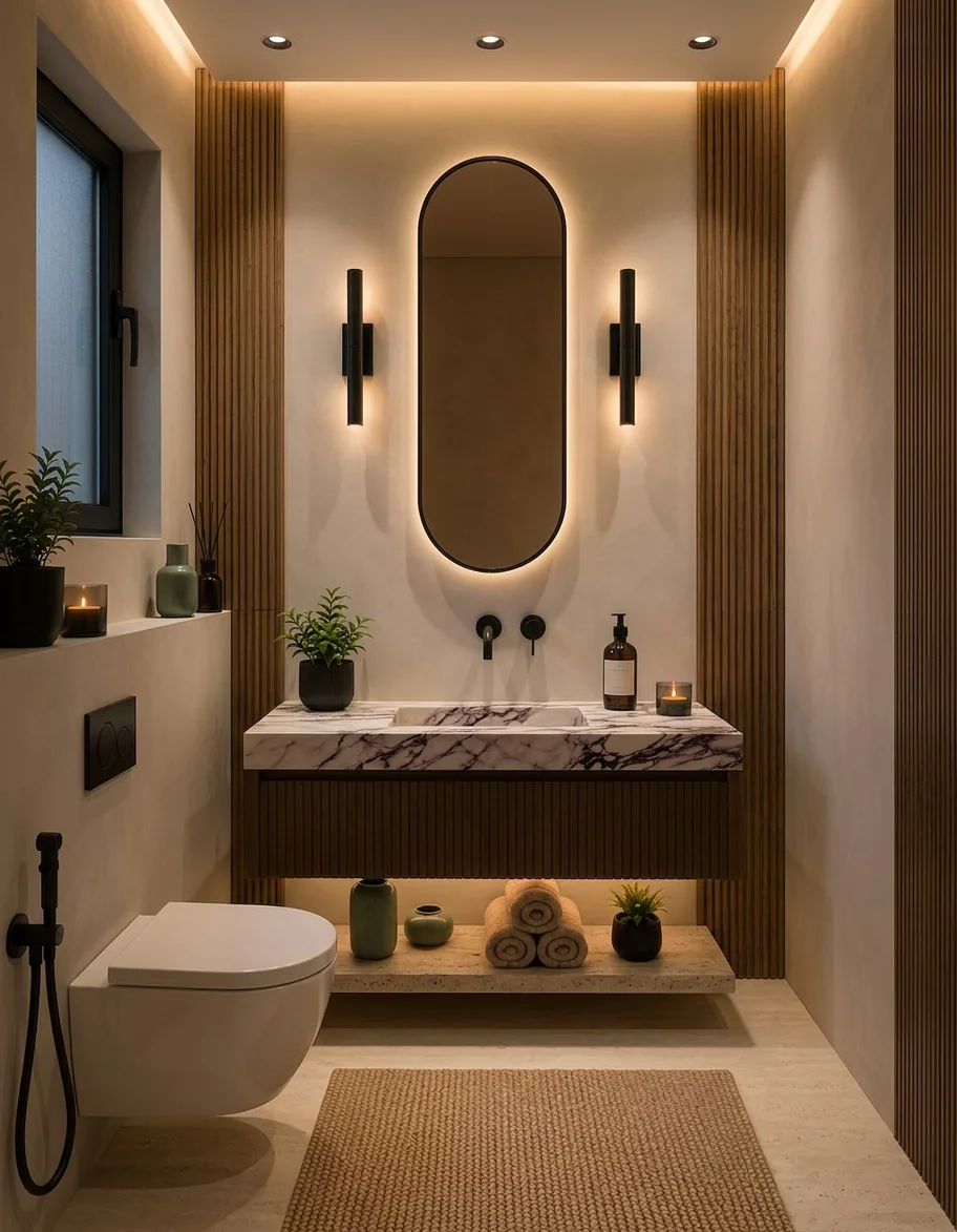 Marble bathroom vanity in the Palm Hills VGK Compound project in 5th Settlement