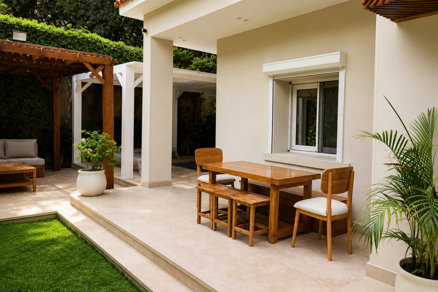 Villa patio and garden seating in the Maadi Villa project in Maadi