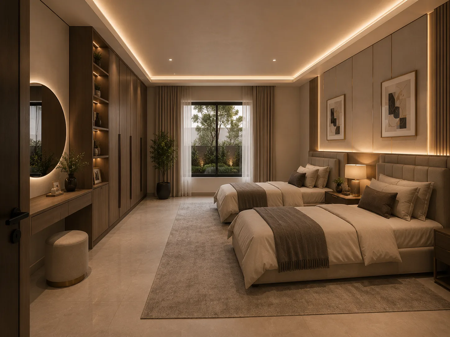 Warm bedroom with twin beds in the Pyramid Hills Compound project in 6 October