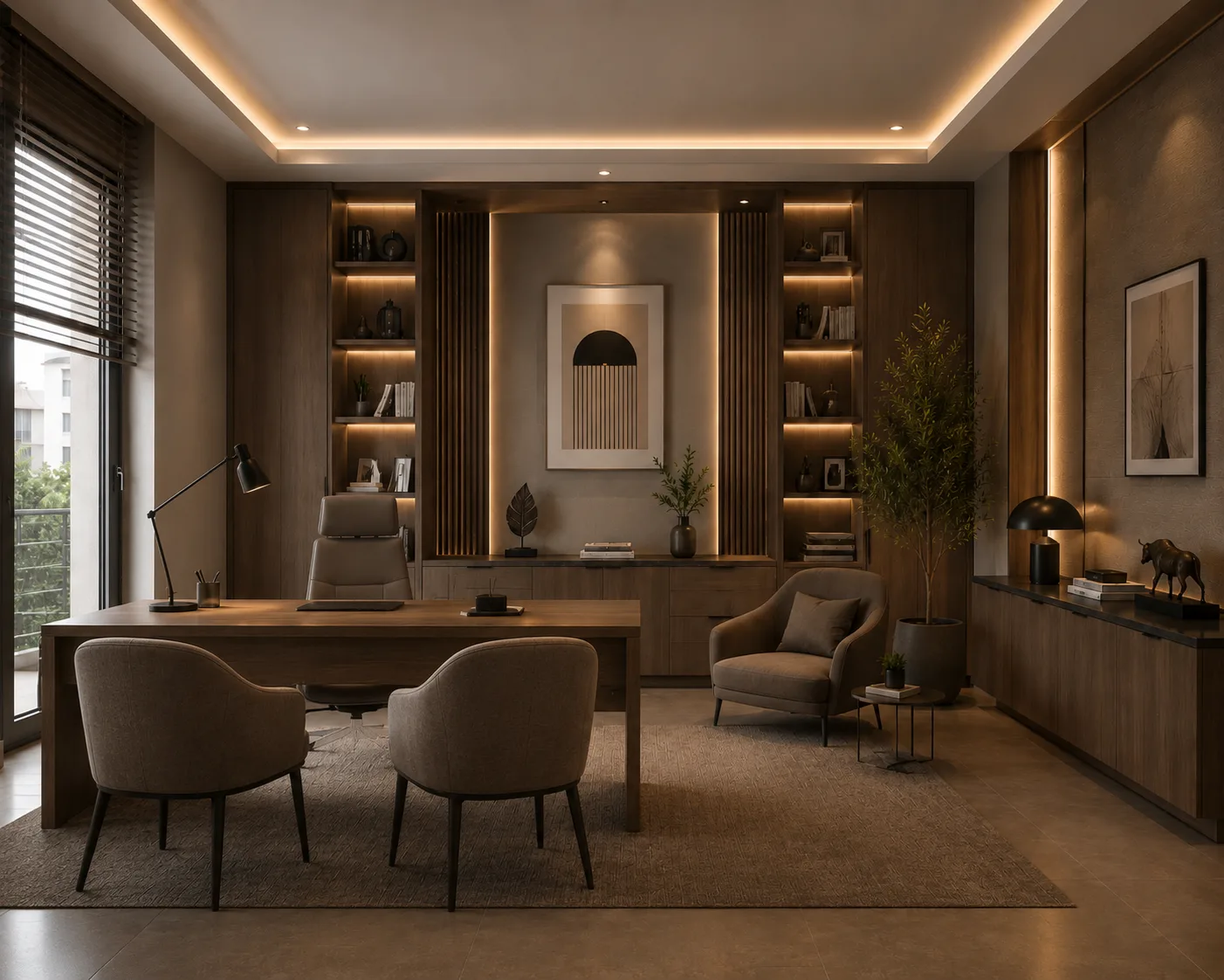 Wood-panelled home office in the Palm Hills VGK project in 5th Settlement