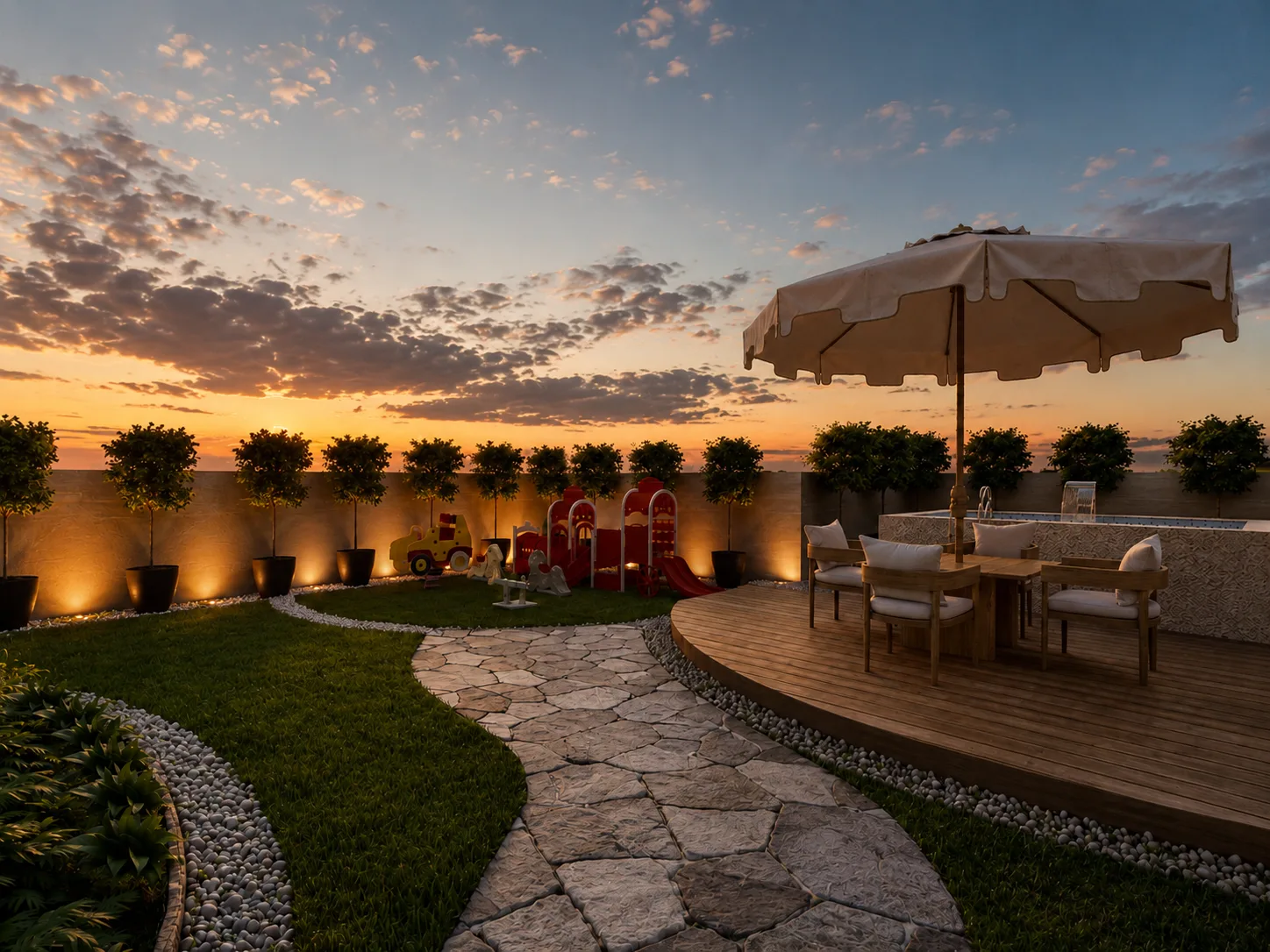 Roof terrace at sunset in the Rocks Residence Compound project in Katemeya