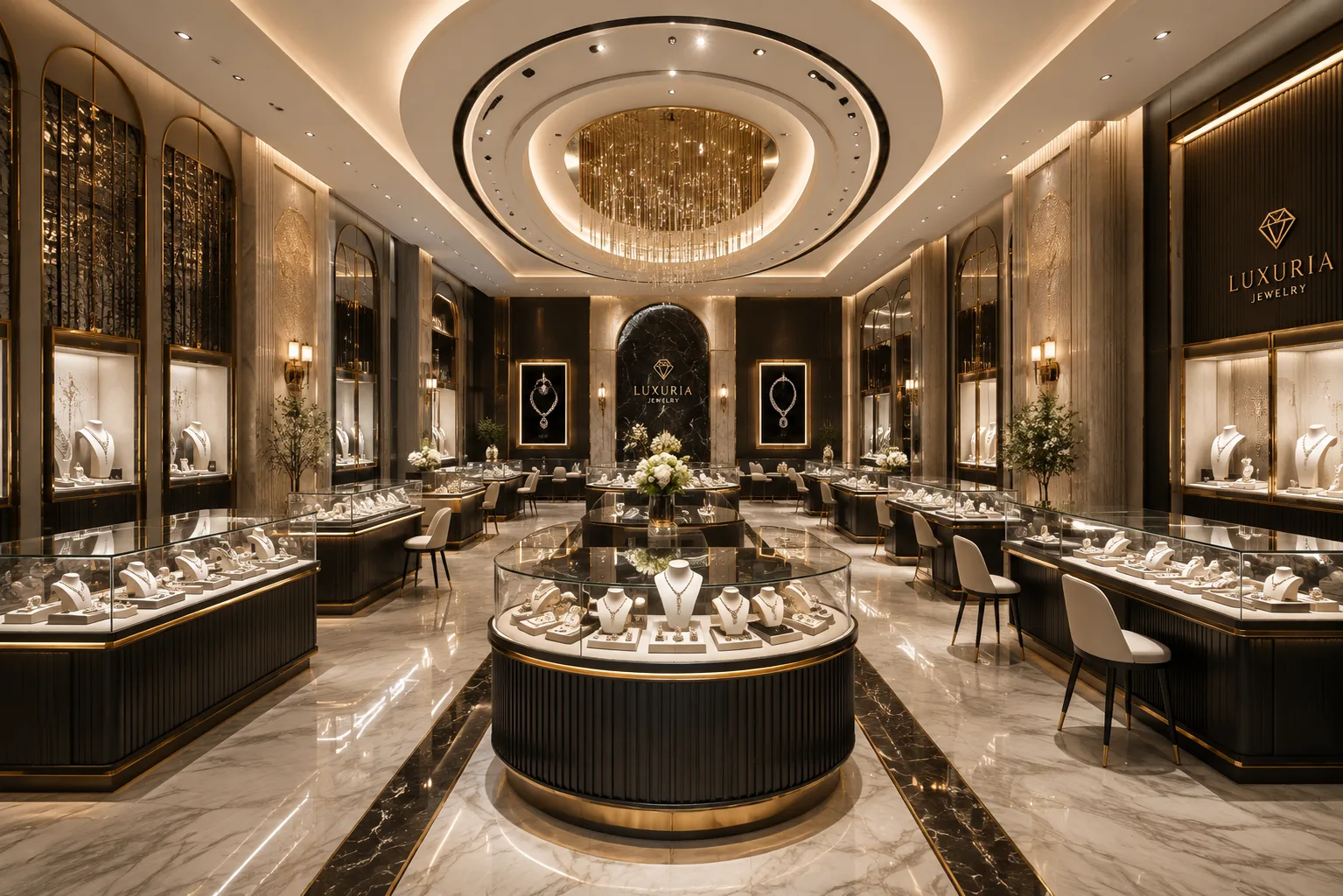 Jewellery shop interior in the Luxuria Jewelry project in Beirut