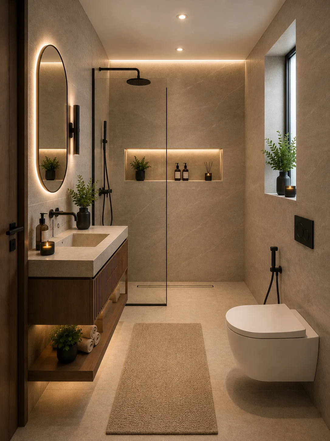 Guest bathroom with black shower fittings in the Palm Hills VGK project in 5th Settlement