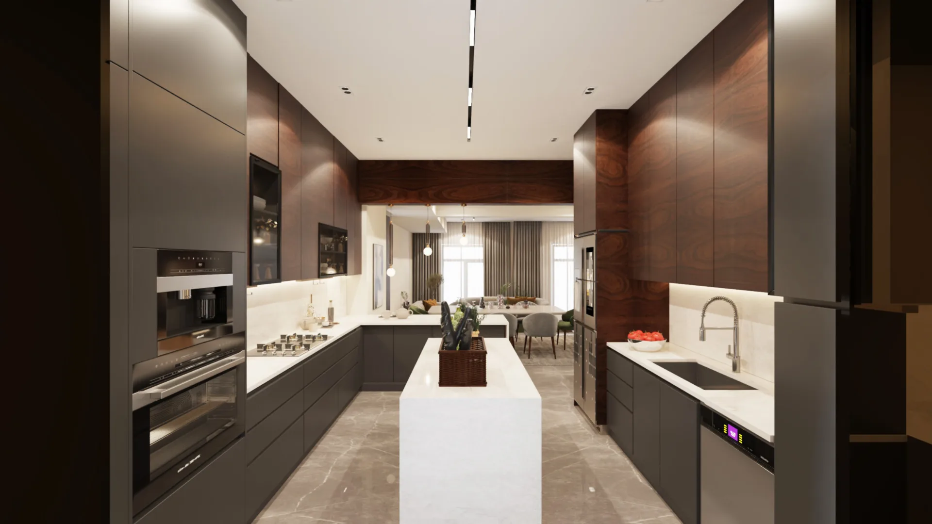 Galley kitchen with island in the La Vista Compound project in New Administrative Capital