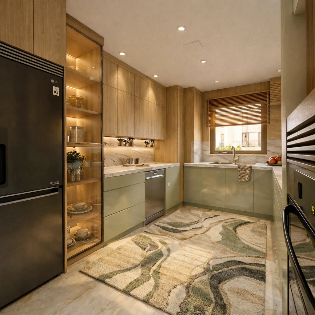 Green-toned kitchen in the Kanarya Compound project in 6 October