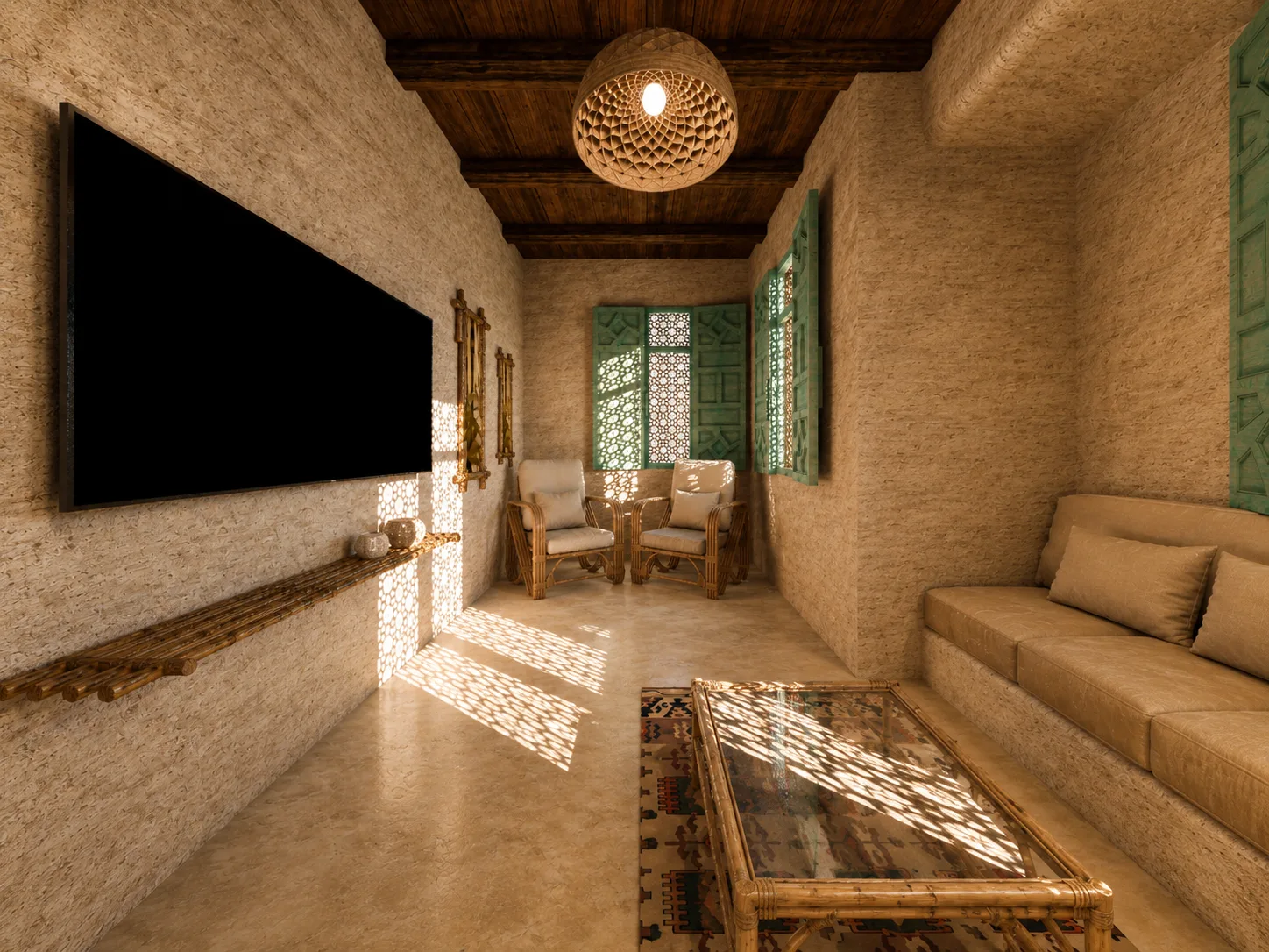 Rustic stone living room in the Siwa Oasis project in Siwa Oasis