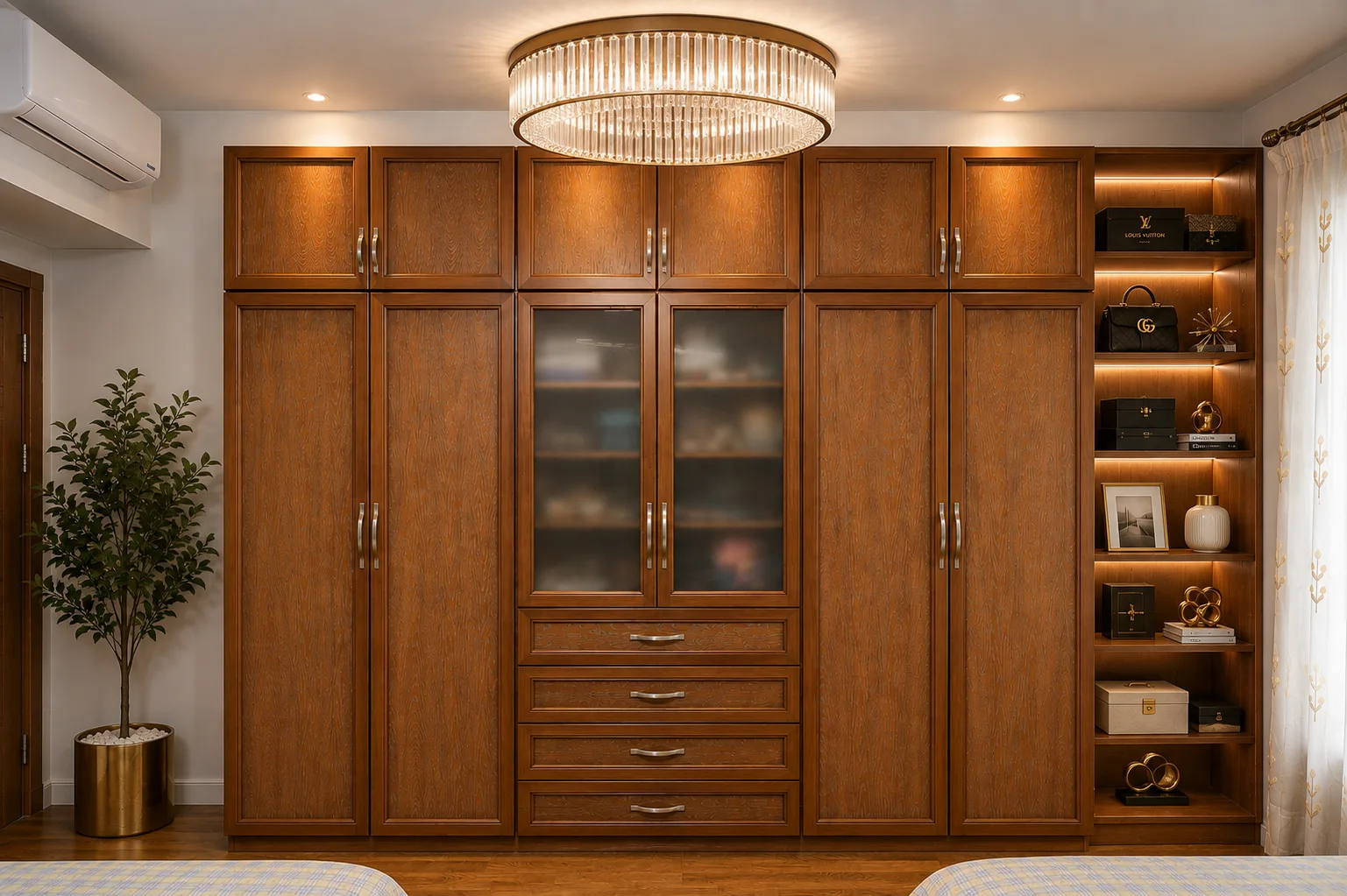 Bespoke timber cabinet wall in the Mivida Compound project in 5th Settlement