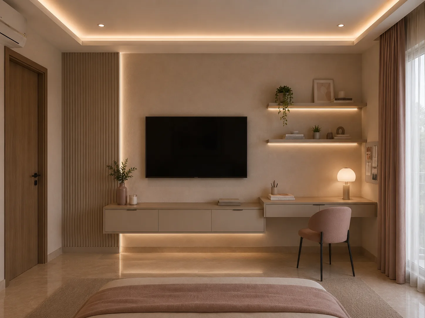 Bedroom media wall and desk in the Palm Hills VGK project in 5th Settlement