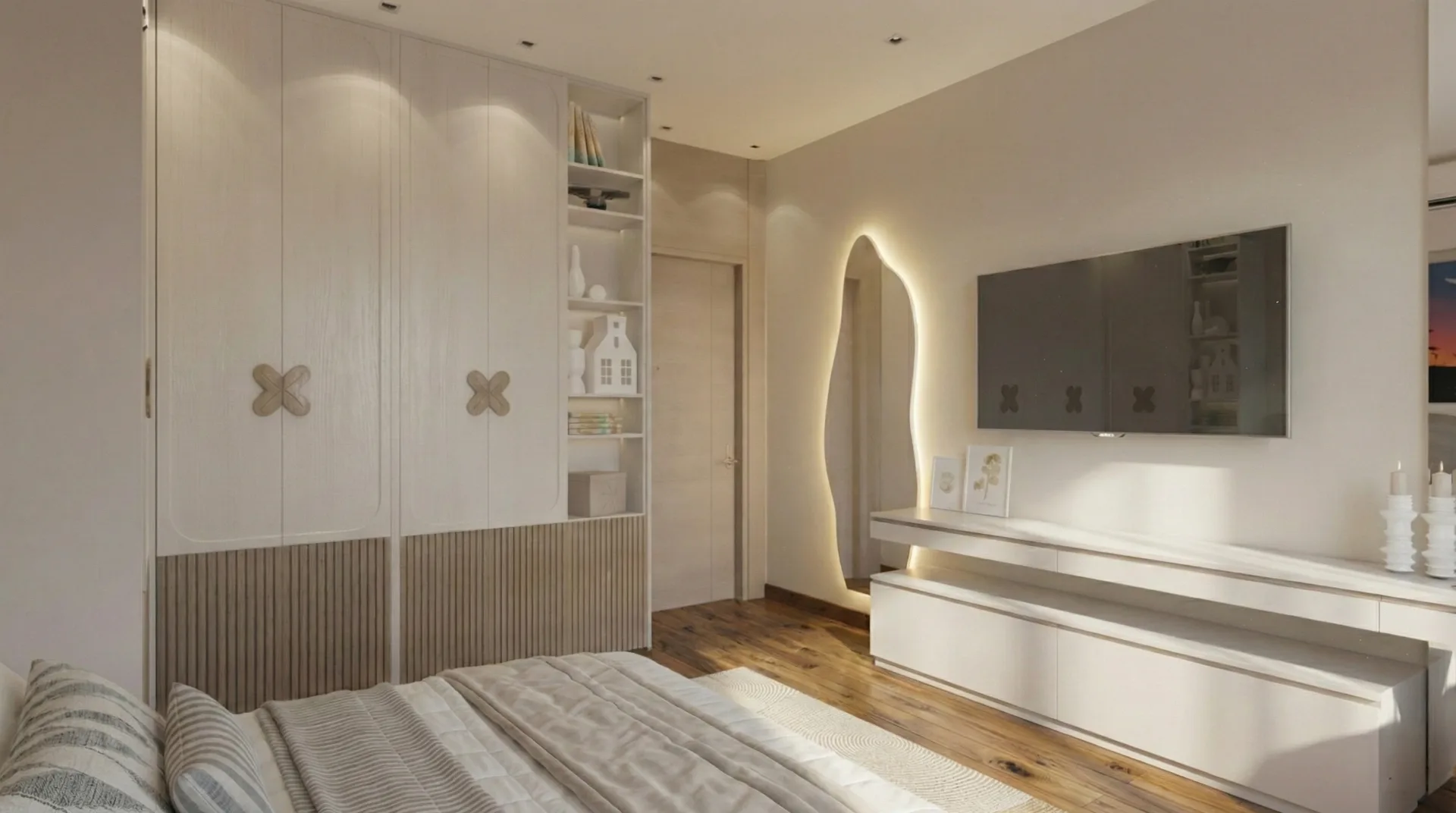 Bedroom wardrobe and media wall in the La Vista Compound project in New Administrative Capital