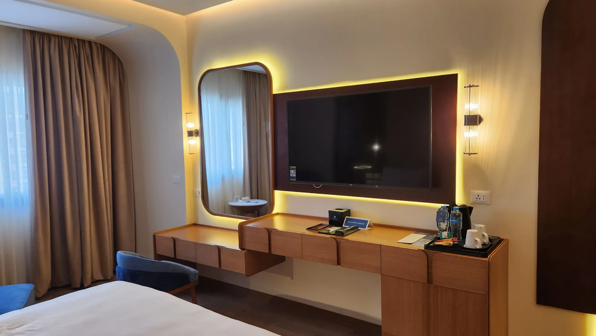 Hotel room media wall and desk in the Sonesta Hotel project in Nasr City