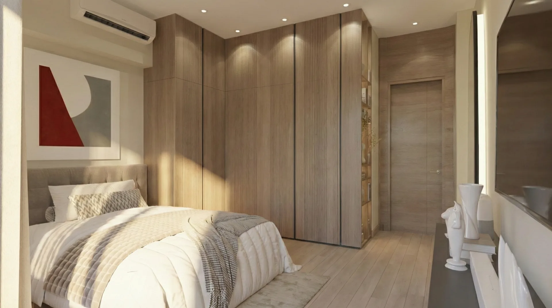 Bedroom with timber wardrobes in the La Vista Compound project in New Administrative Capital