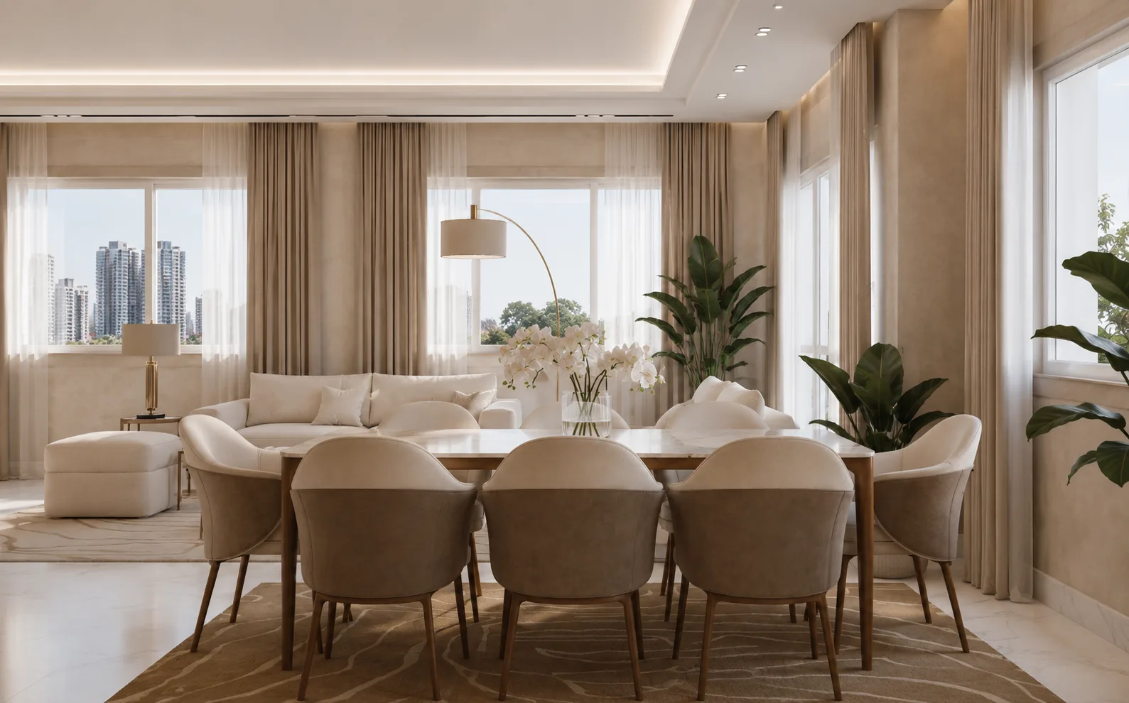 Bright living and dining room in the Madinaty project in Madinaty
