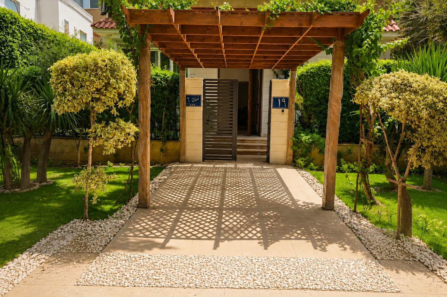 Shaded garden walkway in the Maadi Villa project in Maadi