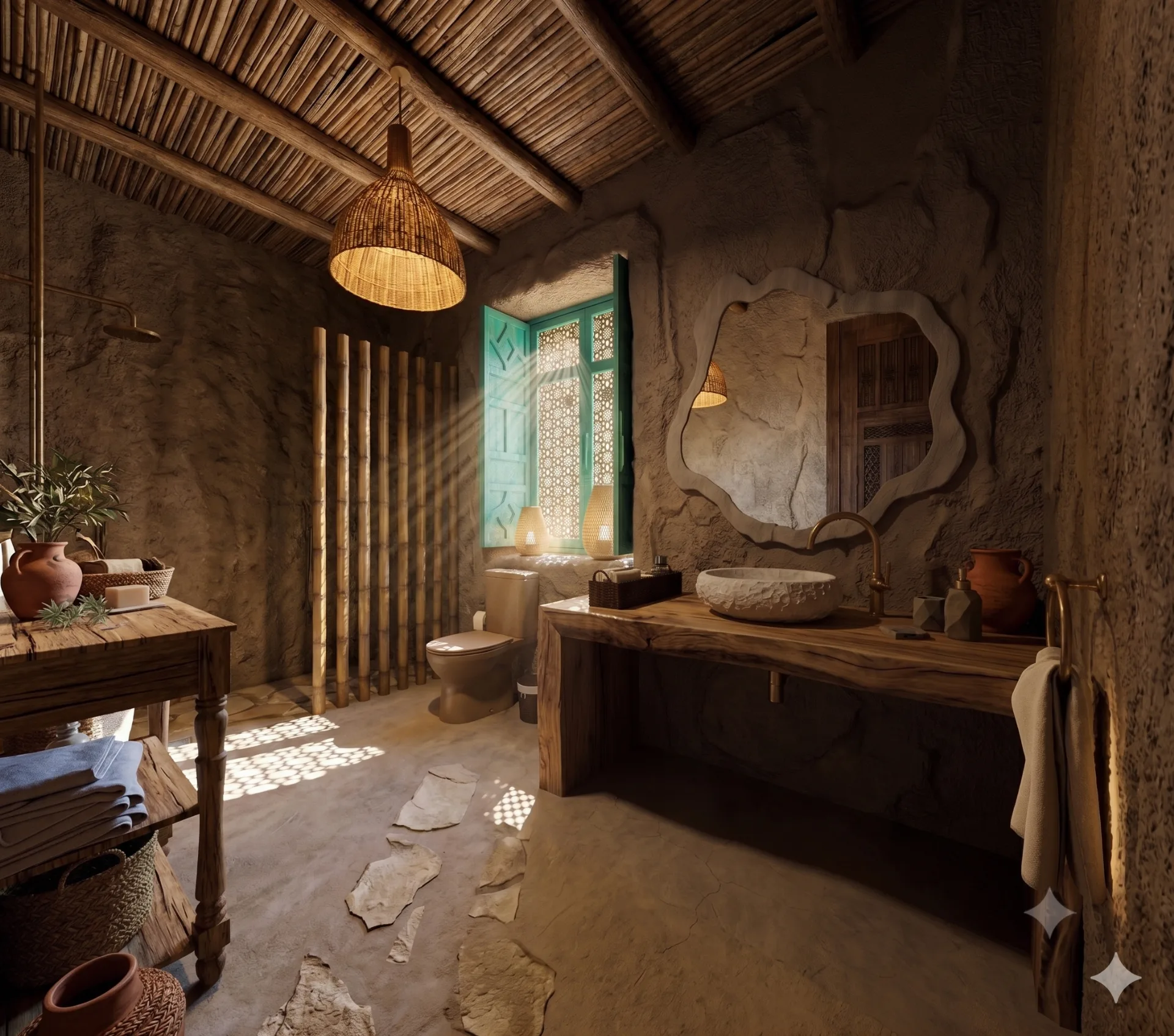 Rustic stone washbasin in the Siwa Oasis project in Siwa Oasis