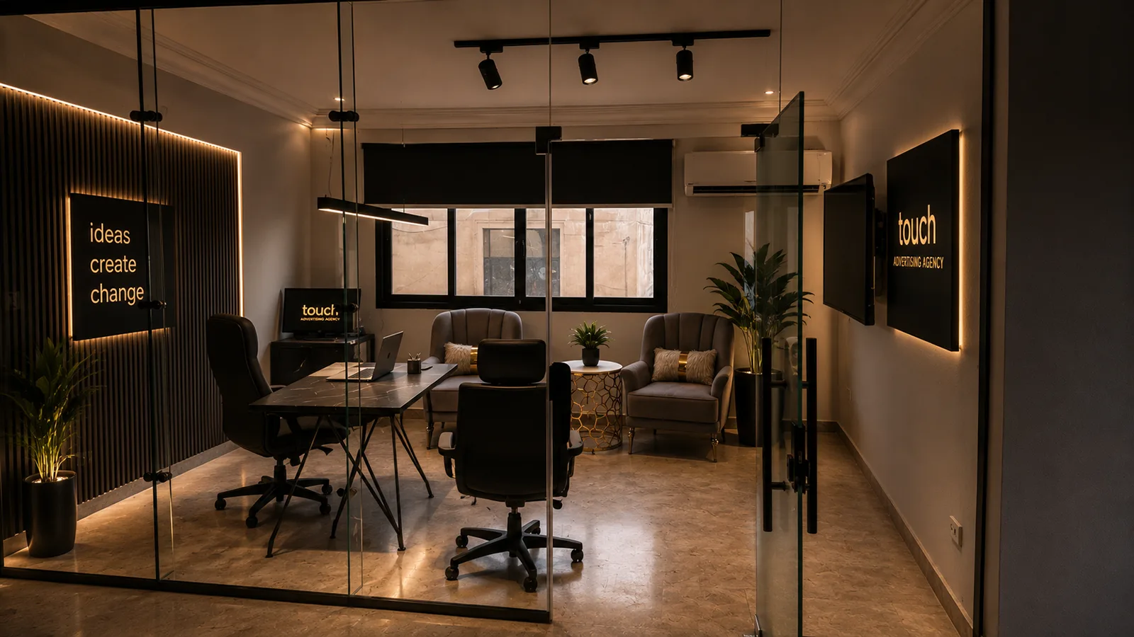 Dark creative studio workspace in the Advertise Company project in Heliopolis