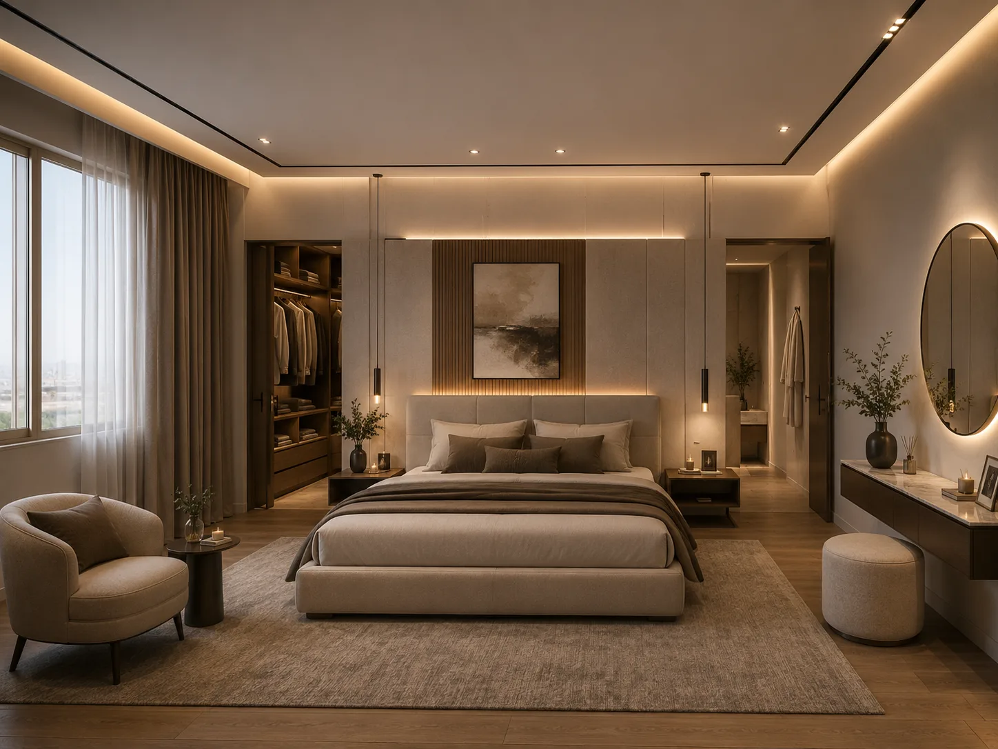 Bedroom with vanity and wardrobe in the Pyramid Hills Compound project in 6 October