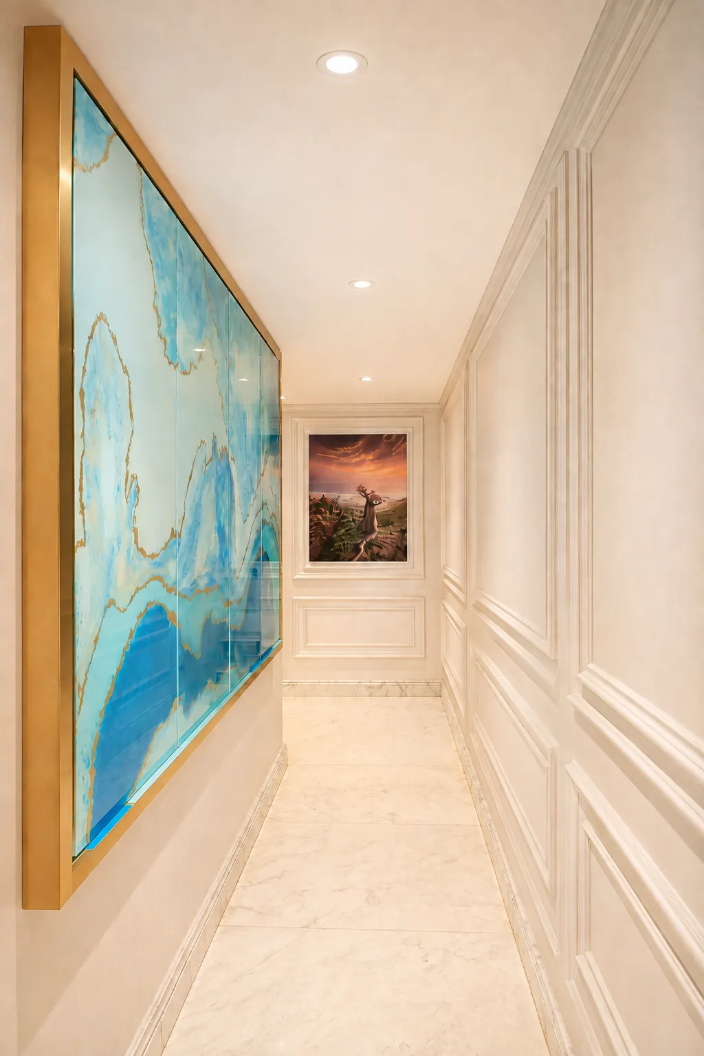 Art-lined apartment corridor in the Mohandseen Apartment project in Mohandseen