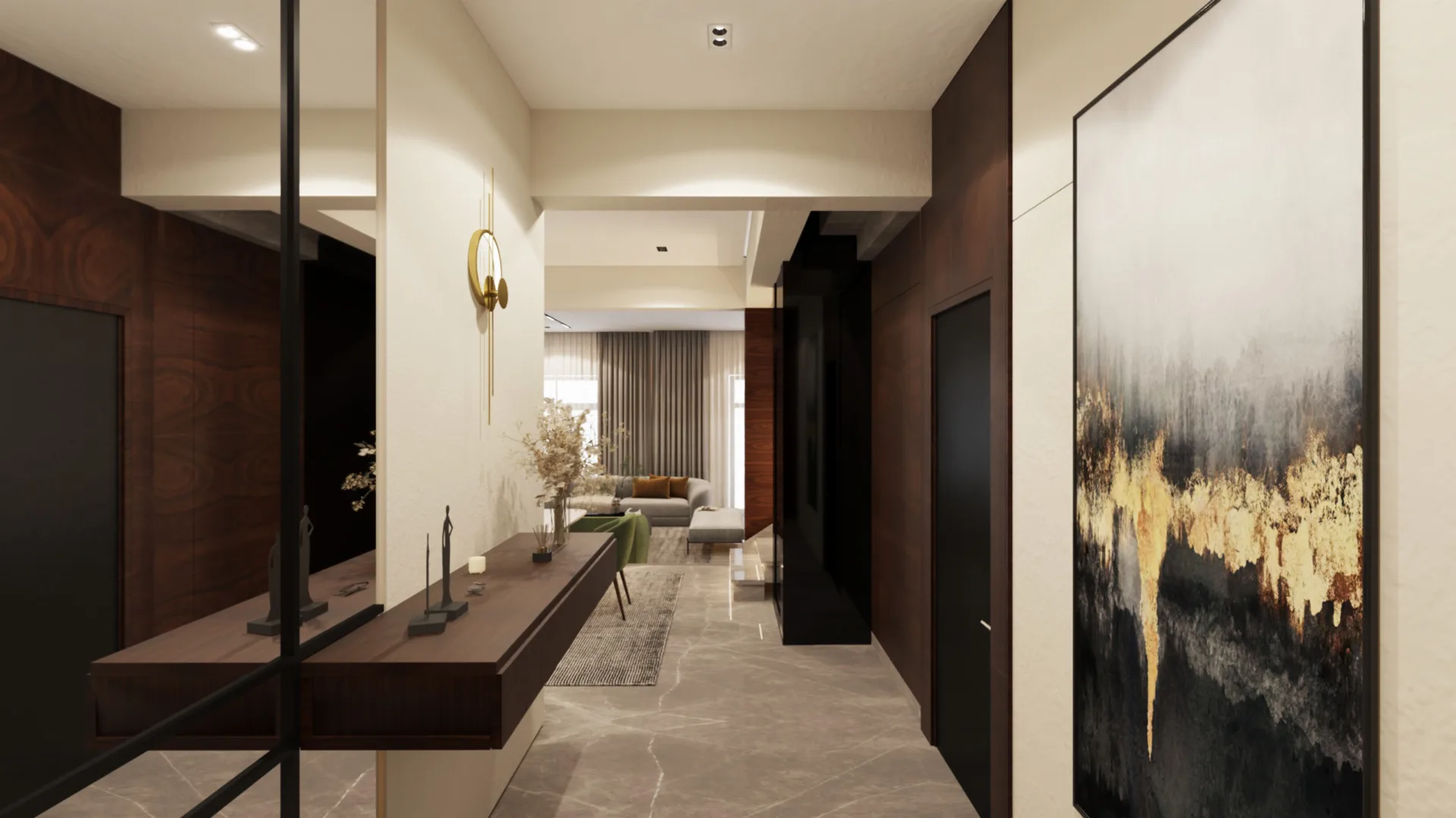 Apartment hallway and artwork in the La Vista Compound project in New Administrative Capital