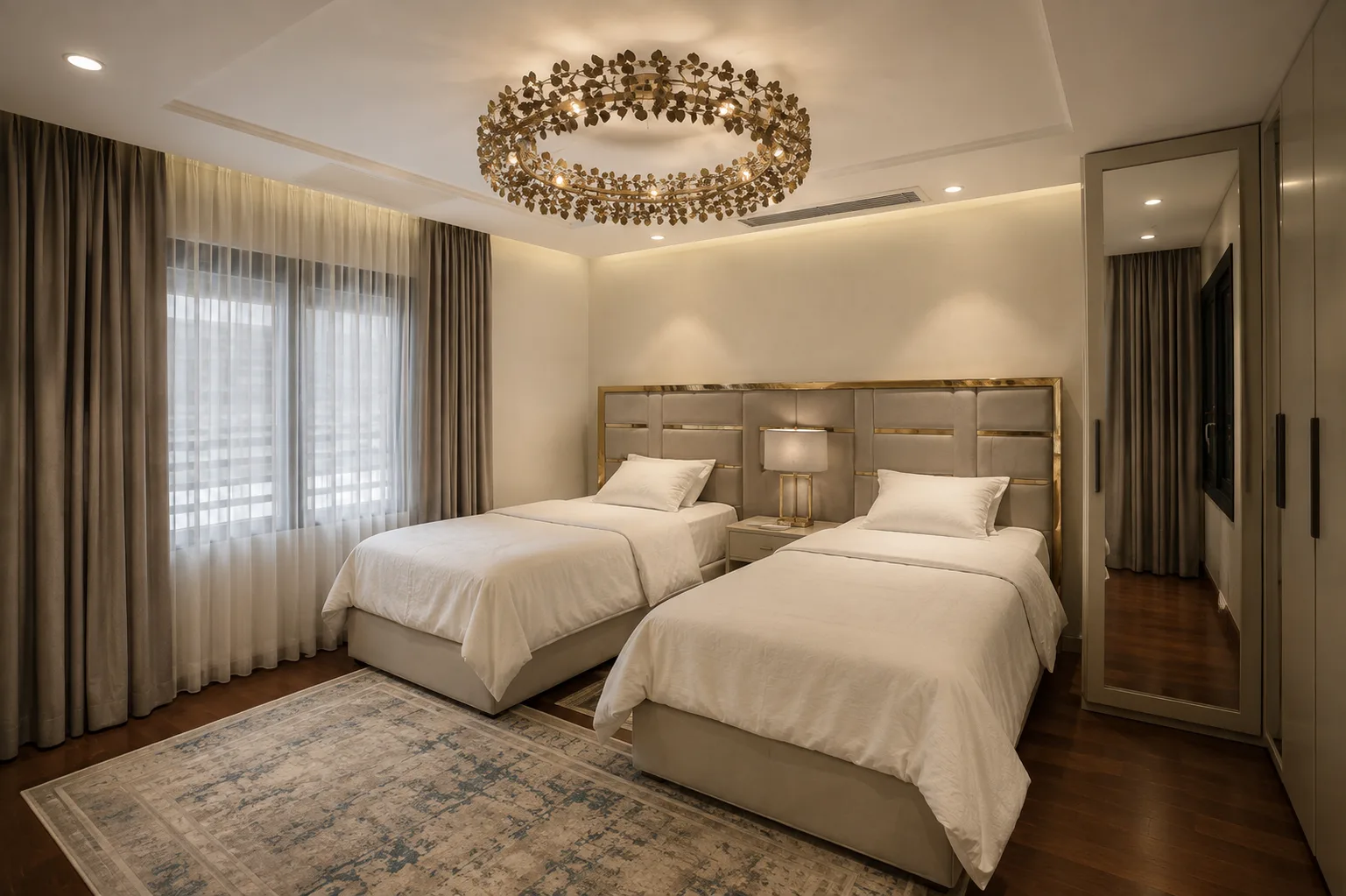 Classic twin bedroom in the Mohandseen Apartment project in Mohandseen