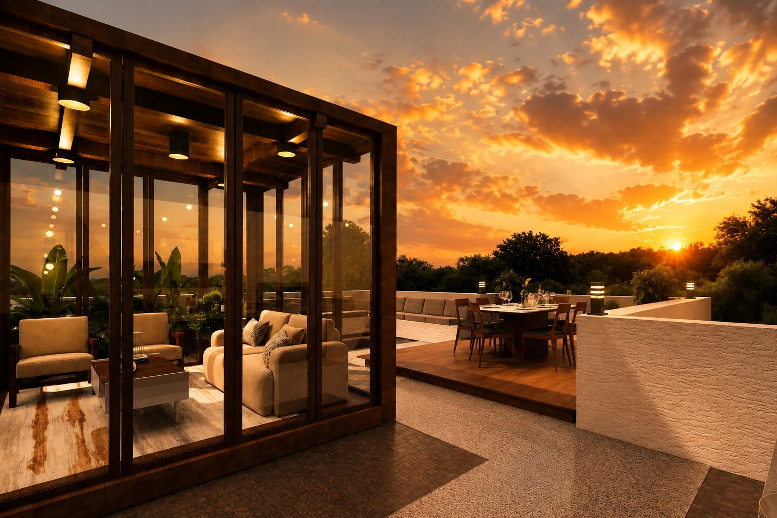 Sunset terrace with glass pavilion in the Madinaty project in Madinaty