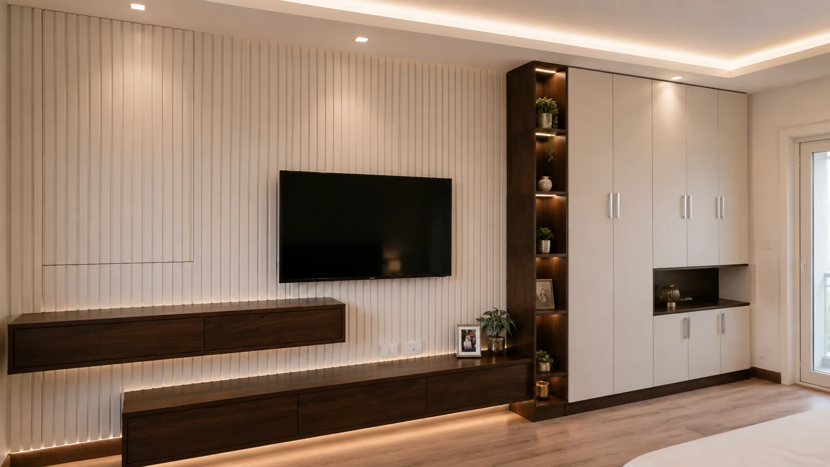Bedroom media wall and wardrobe in the Oraby Villa project in Oraby - Elobour
