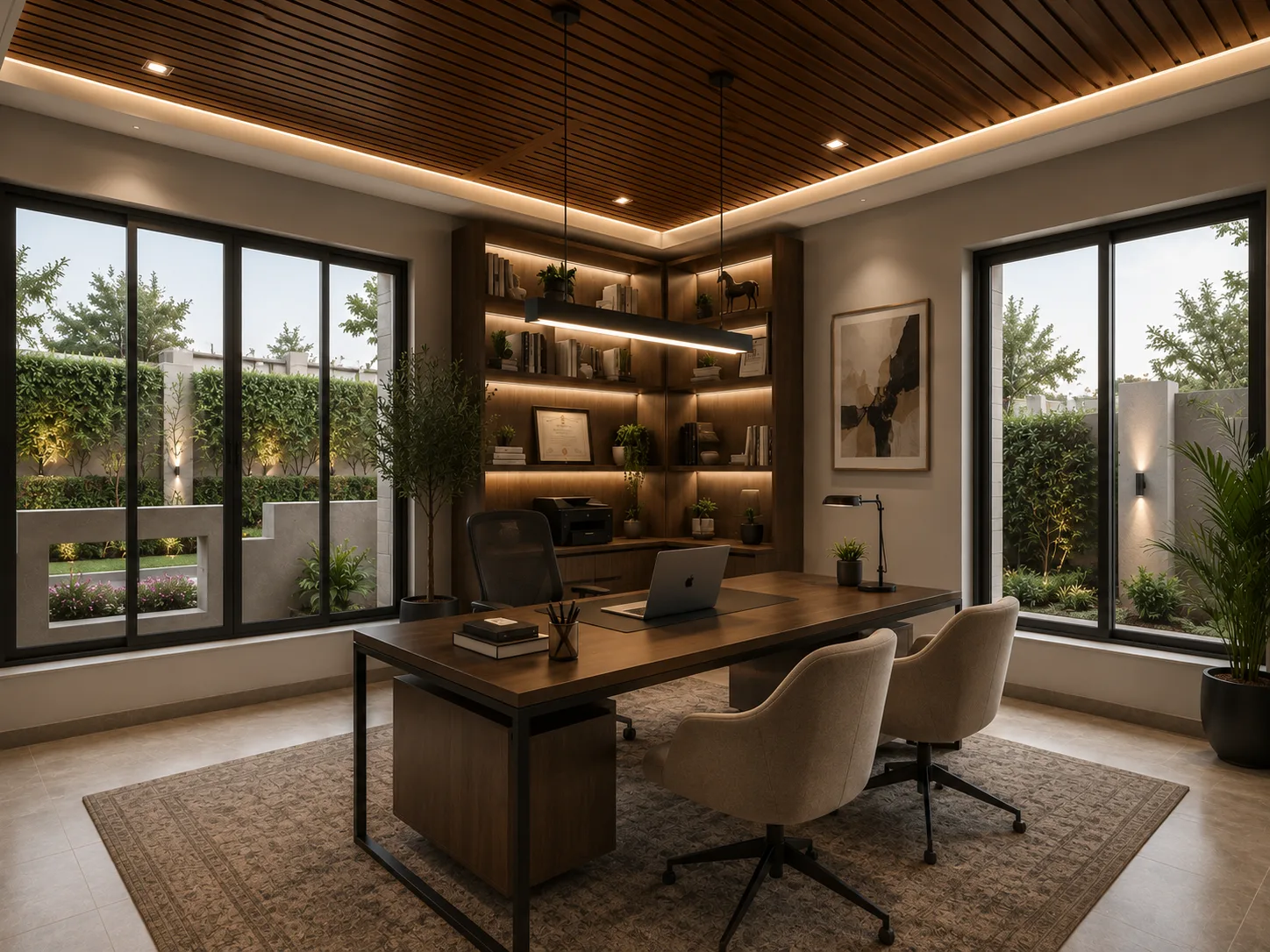 Home office with garden windows in the Pyramid Hills Compound project in 6 October