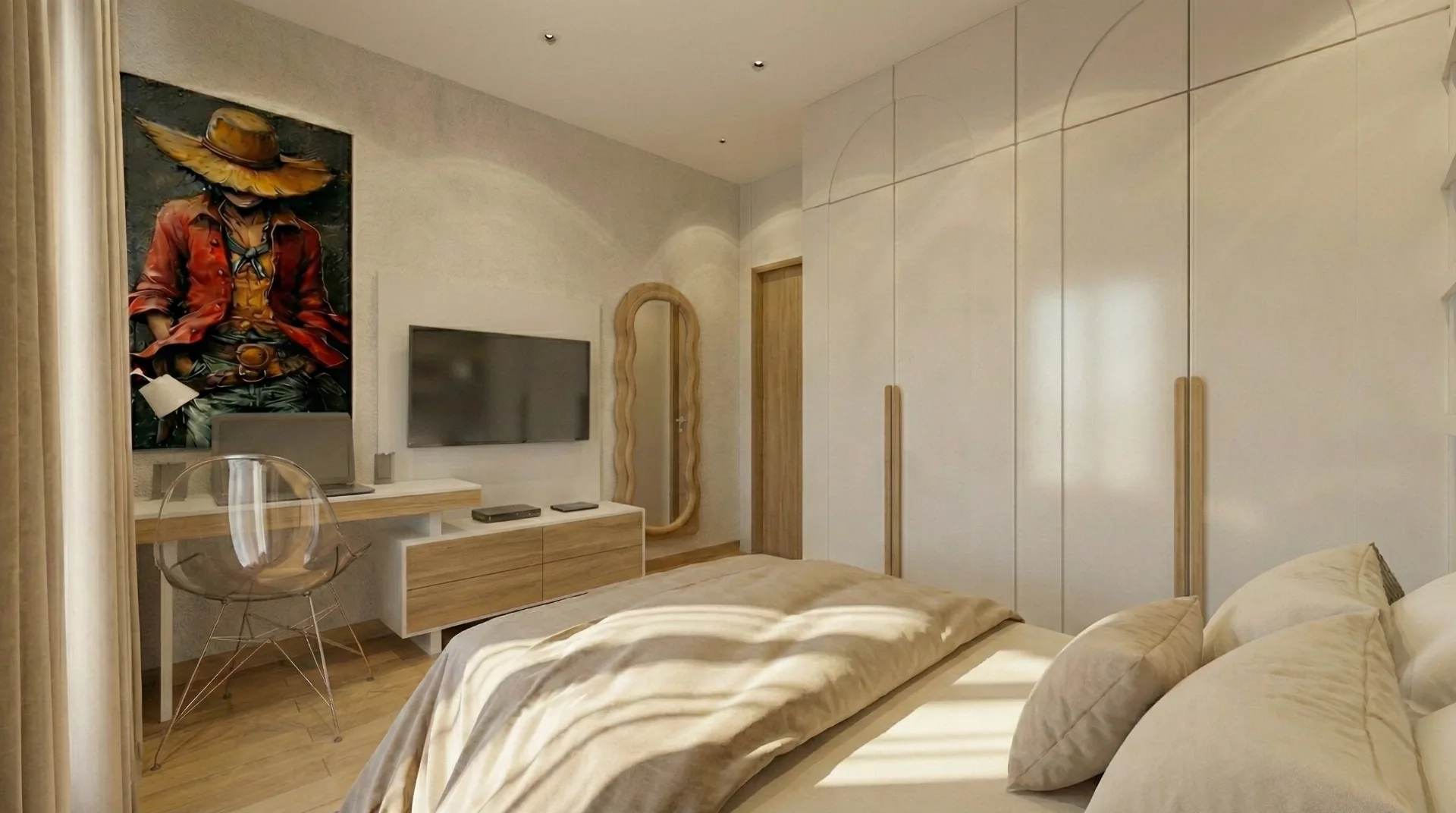 Bright bedroom and wardrobe in the La Vista Compound project in New Administrative Capital