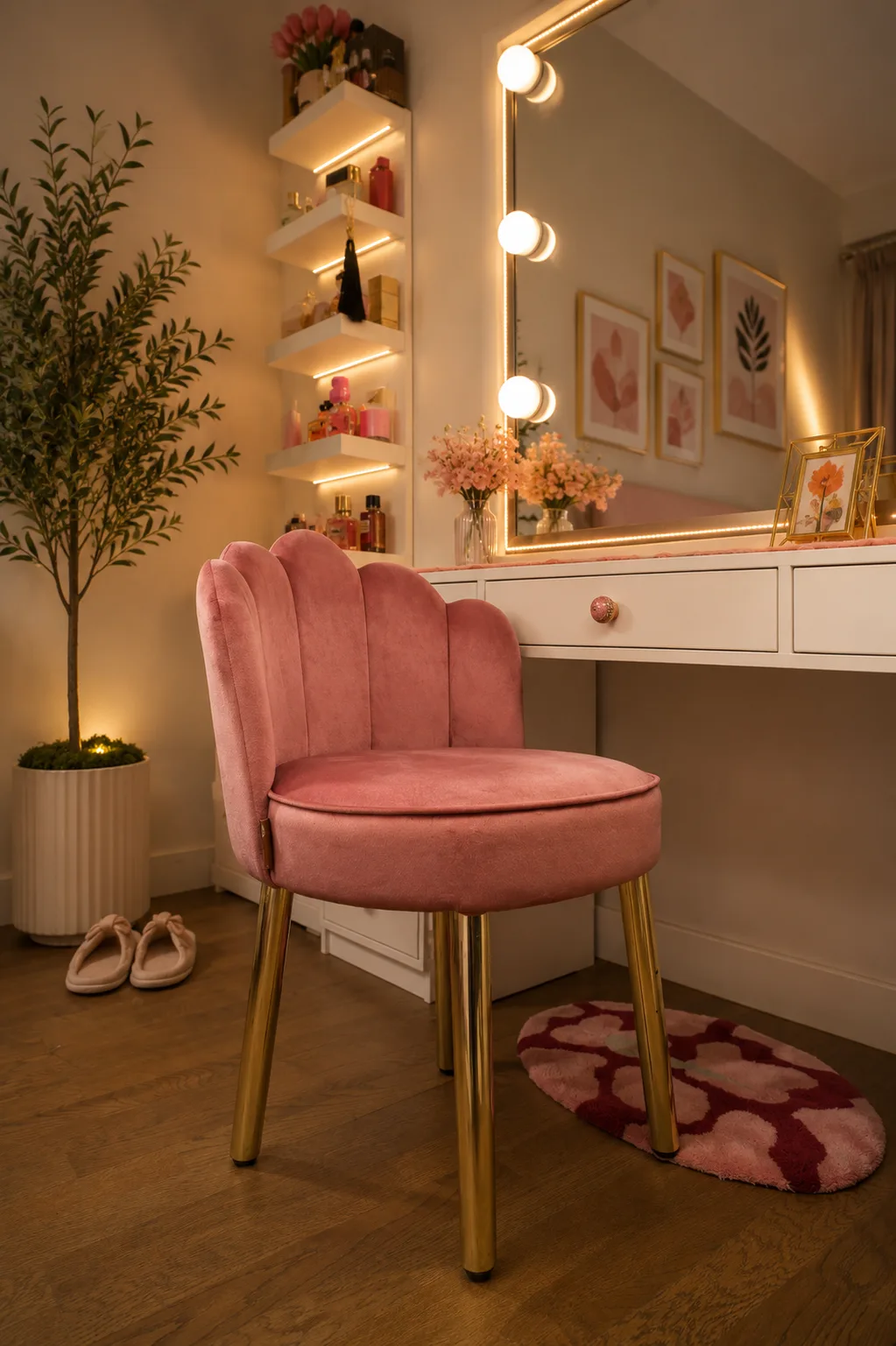 Pink vanity chair in the Mivida Compound project in 5th Settlement