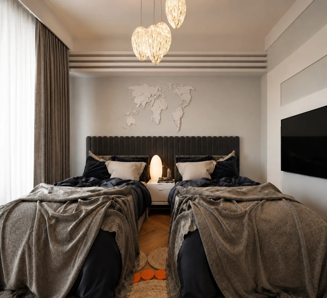 Classic twin bedroom in the Rocks Residence Compound project in Katemeya